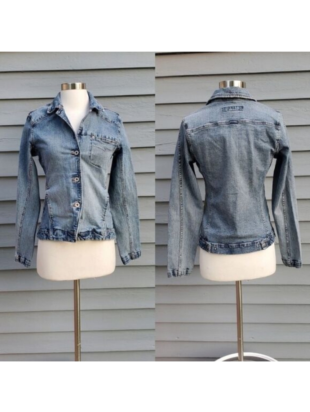 Vintage 90s y2k Silver Jeans Blue Jean Acid Wash Denim Blazer Jacket Woman's Md‎